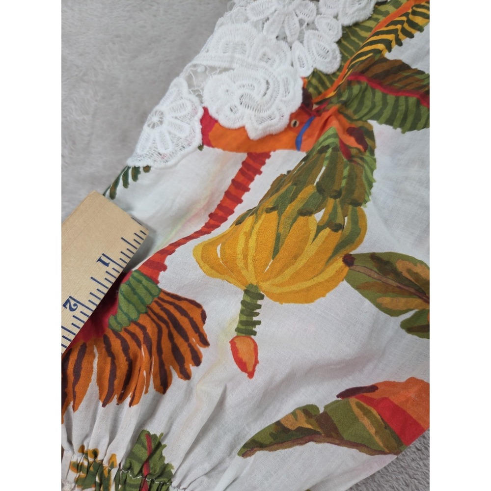 Farm Rio Top Womens Medium Cropped Bird Tropical Embroidered Floral - Picture 13 of 15
